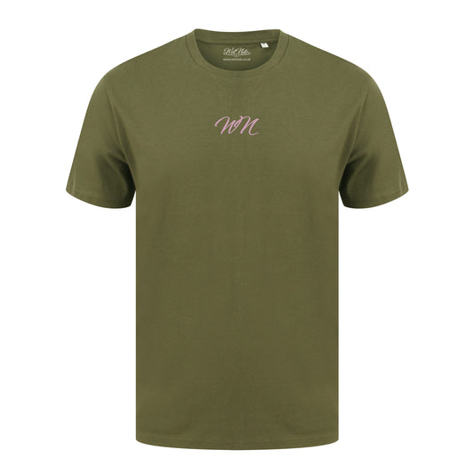 Olive T Shirt with Small Pink WN Logo