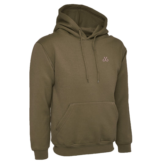 Olive Hoodie with Pink Hooked Logo