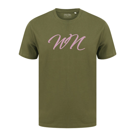 Olive T Shirt with Large Pink WN Logo